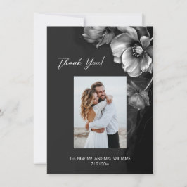 Tarjeta De Agradecimiento Silver Gray Black Floral Wedding Thank You