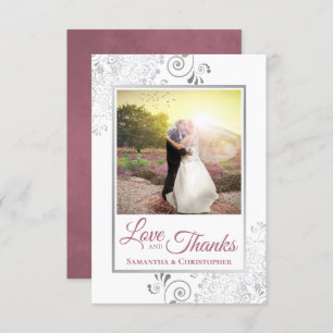 Tarjeta De Agradecimiento Silver Lace Dusty Rosa White Love & Gracias Boda