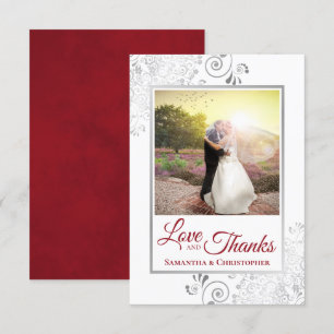 Tarjeta De Agradecimiento Silver Lace Red & White Love & Gracias Boda