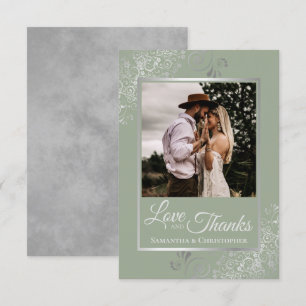 Tarjeta De Agradecimiento Silver Lace sobre Sage Green Love & Gracias Boda
