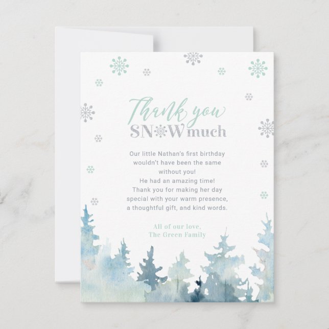 Tarjeta De Agradecimiento Silver & Mint Winter Wonderland Foto Gracias (Anverso)