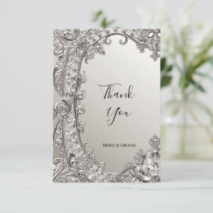 Tarjeta de agradecimiento Silver Ornate Modern