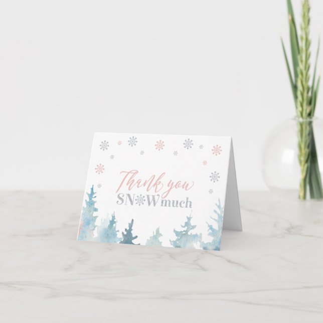 Tarjeta De Agradecimiento Silver & Pink Winter Wonderland Birthday Thank You (Anverso)