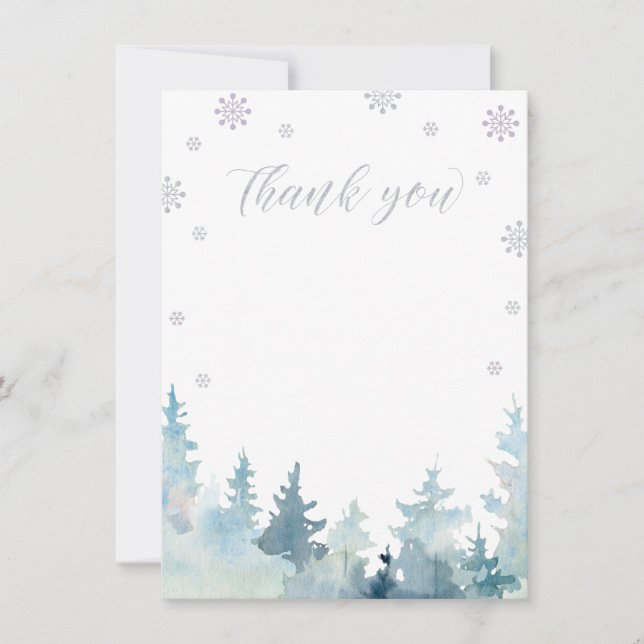 Tarjeta de agradecimiento Silver & Purple Winter W (Anverso)