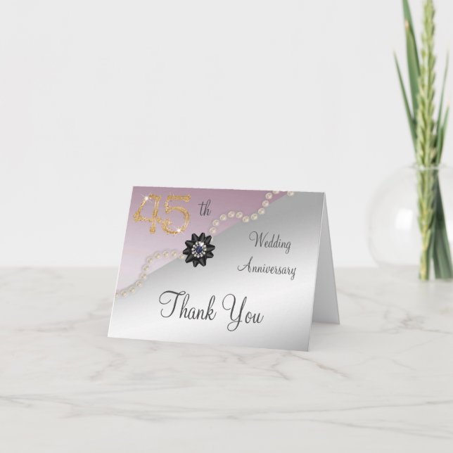 Tarjeta De Agradecimiento Silver Rosa Gold 45º aniversario Gracias (Anverso)