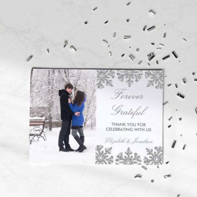 Tarjeta De Agradecimiento Silver Snowflake Winter Wedding (Subido por el creador)