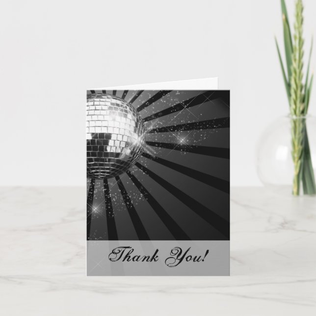 Tarjeta De Agradecimiento Silver Sparkle Disco Ball Party (Anverso)