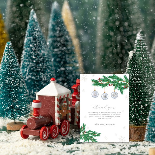 Tarjeta De Agradecimiento Silver Winter Clothesline Ornaments Baby Shower  (Silver Winter Clothesline Ornaments Baby Shower Thank You Card)