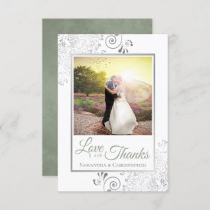 Tarjeta De Agradecimiento Silver y Sage Green White Love & Gracias Boda