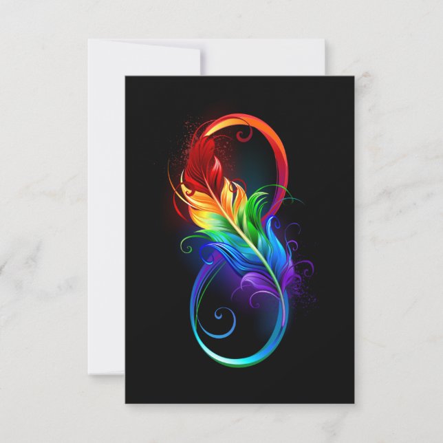 Tarjeta De Agradecimiento Símbolo de infinito con pluma de arcoíris (Anverso)