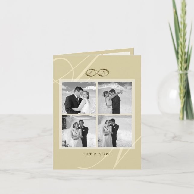 Tarjeta De Agradecimiento Símbolo de infinito dorado 4 matrimonio multifoto  (Anverso)