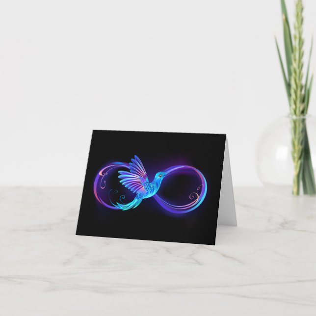 Tarjeta De Agradecimiento Símbolo de infinito neón con colibrí brillante (Anverso)