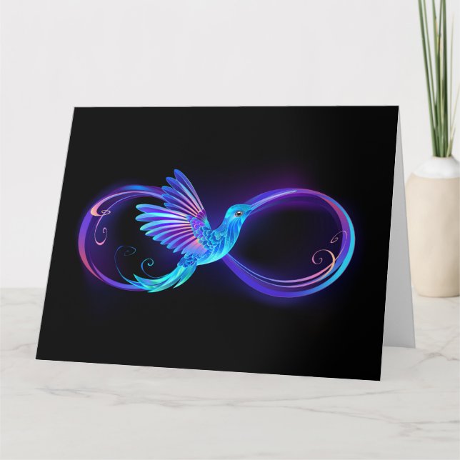 Tarjeta De Agradecimiento Símbolo de infinito neón con colibrí brillante (Anverso)