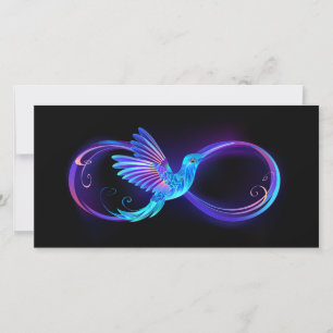 Tarjeta De Agradecimiento Símbolo de infinito neón con colibrí brillante