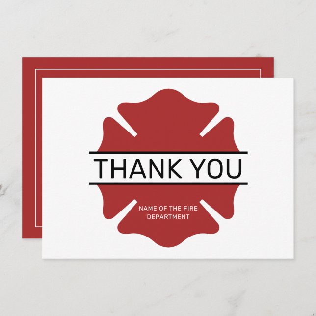 Tarjeta De Agradecimiento Símbolo del logotipo rojo del bombero personalizad (Anverso / Reverso)