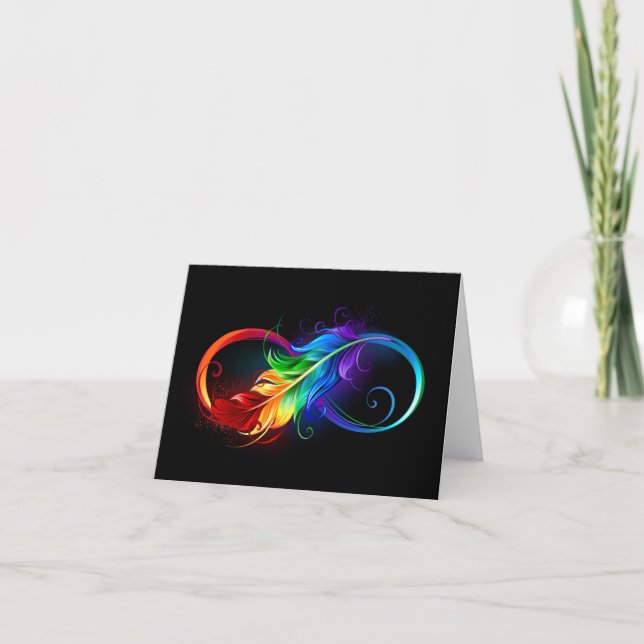 Tarjeta De Agradecimiento Símbolo infinito con pluma arco iris (Anverso)