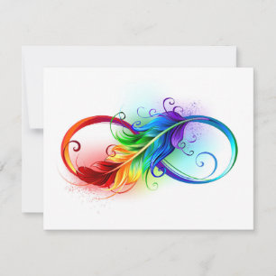 Tarjeta De Agradecimiento Símbolo infinito con plumas arcoiris