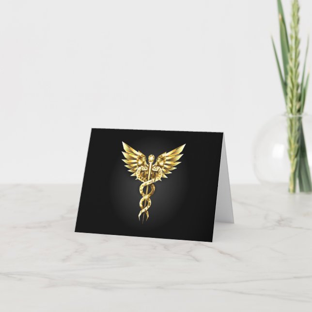 Tarjeta De Agradecimiento Símbolo poligonal de oro Caduceus (Anverso)