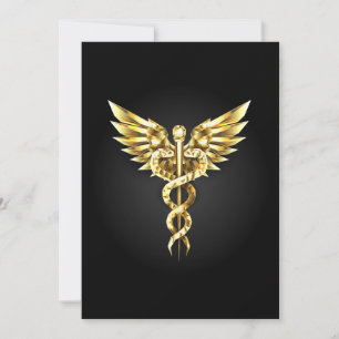 Tarjeta De Agradecimiento Símbolo poligonal de oro Caduceus