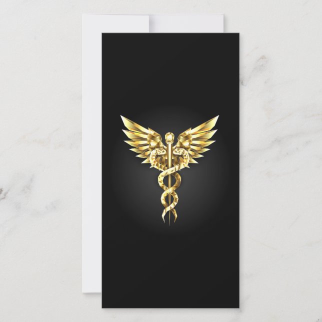 Tarjeta De Agradecimiento Símbolo poligonal de oro Caduceus (Anverso)