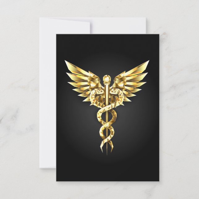 Tarjeta De Agradecimiento Símbolo poligonal de oro Caduceus (Anverso)