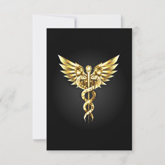Tarjeta De Agradecimiento Símbolo poligonal de oro Caduceus (Anverso)