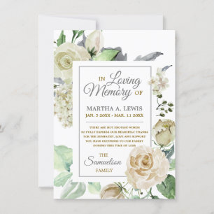 Tarjeta De Agradecimiento Simpatía amor Memoria Crema Floral GRACIAS