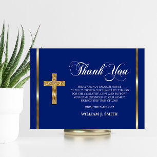 Tarjeta De Agradecimiento Simpatía Cruz de Oro Religiosa Azul GRACIAS foto