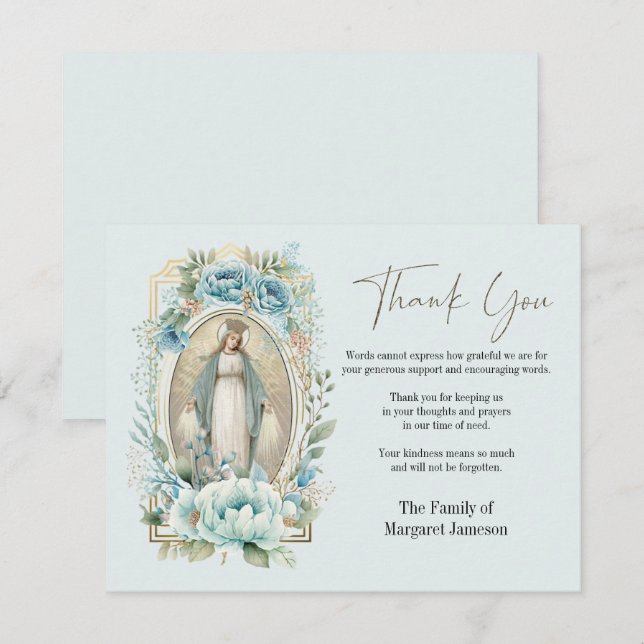 Tarjeta De Agradecimiento Simpatía de la Virgen María de la Condolencia Fune (Anverso / Reverso)
