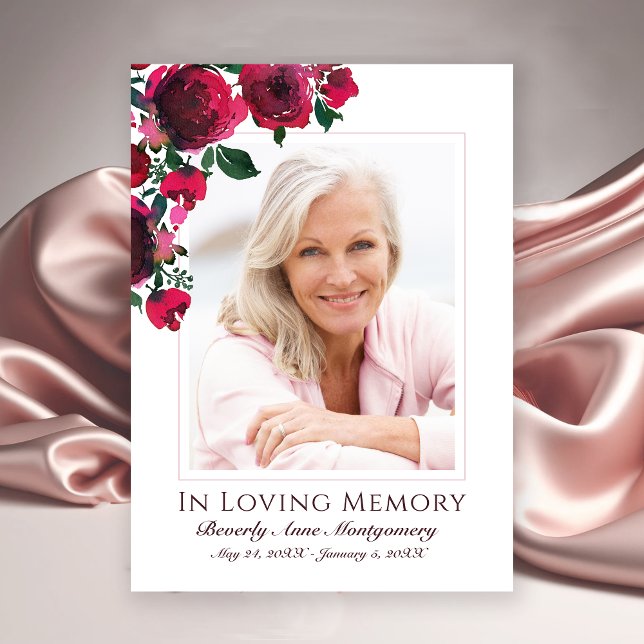 Tarjeta De Agradecimiento Simpatía Elegante Red Rose Floral Photo Funeral (Elegant Red Roses Photo Funeral Thank you card)