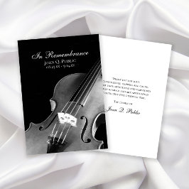 Tarjeta De Agradecimiento Simpatía en el funeral de un músico de violín blan