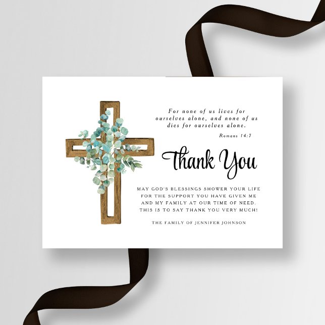 Tarjeta De Agradecimiento Simpatía Eucalyptus Cross Funeral (Sympathy Eucalyptus Cross Funeral Thank You Card)