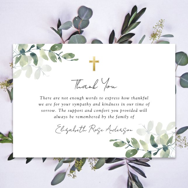 Tarjeta De Agradecimiento Simpatía Eucalyptus Cross Funeral (Subido por el creador)