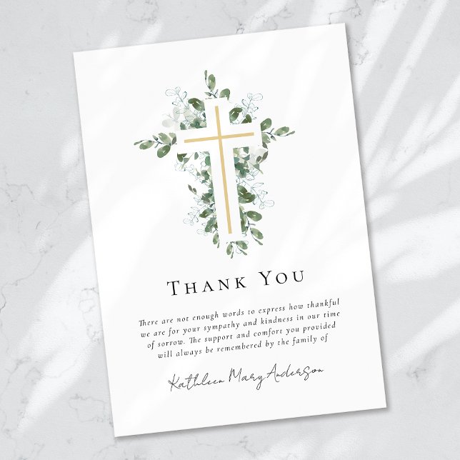 Tarjeta De Agradecimiento Simpatía Eucalyptus Cross Funeral (Subido por el creador)