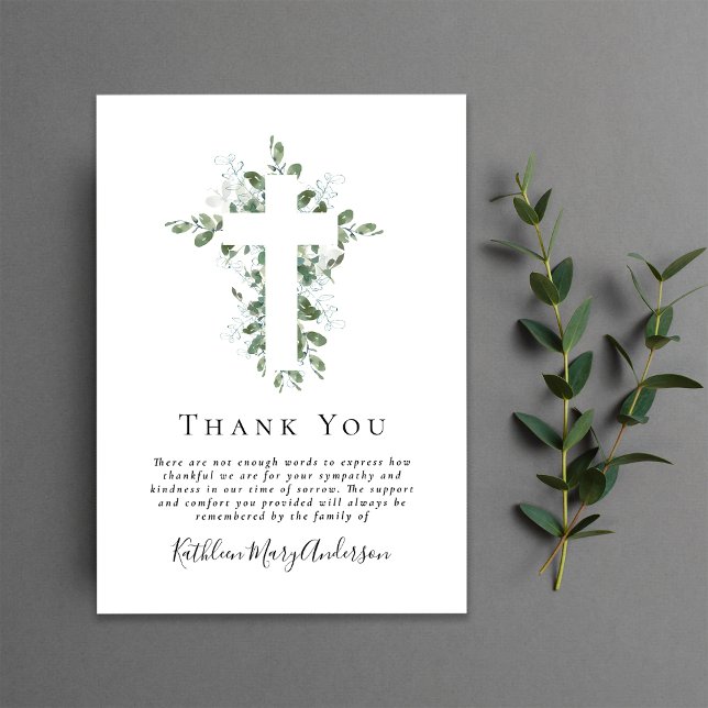 Tarjeta De Agradecimiento Simpatía Eucalyptus Cross Funeral (Subido por el creador)