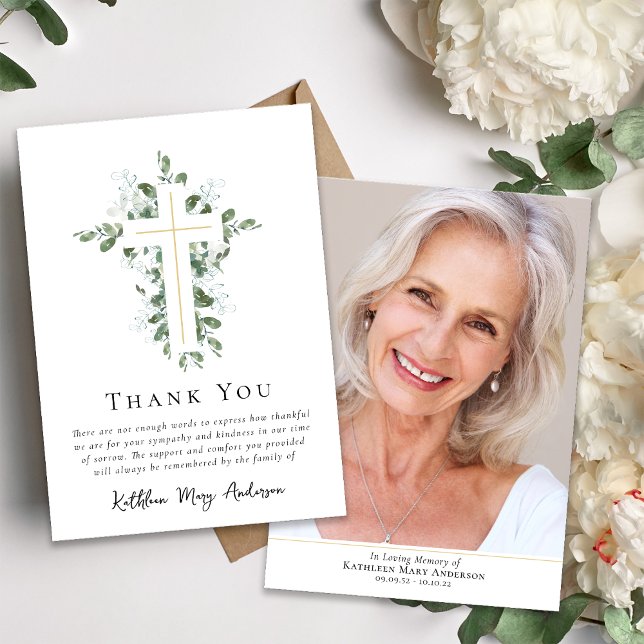 Tarjeta De Agradecimiento Simpatía Eucalyptus Cross Funeral (Subido por el creador)