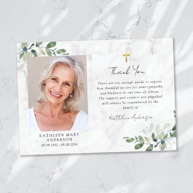 Tarjeta De Agradecimiento Simpatía Eucalyptus Cross Photo Funeral (Subido por el creador)