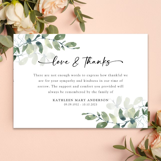 Tarjeta De Agradecimiento Simpatía Eucalyptus Funeral (Subido por el creador)