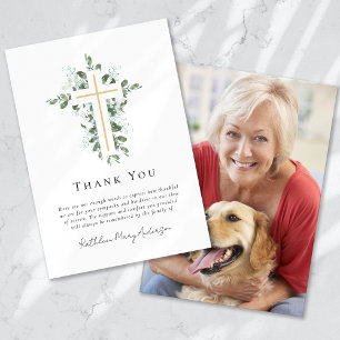 Tarjeta De Agradecimiento Simpatía Eucalyptus Funeral cruzado de oro