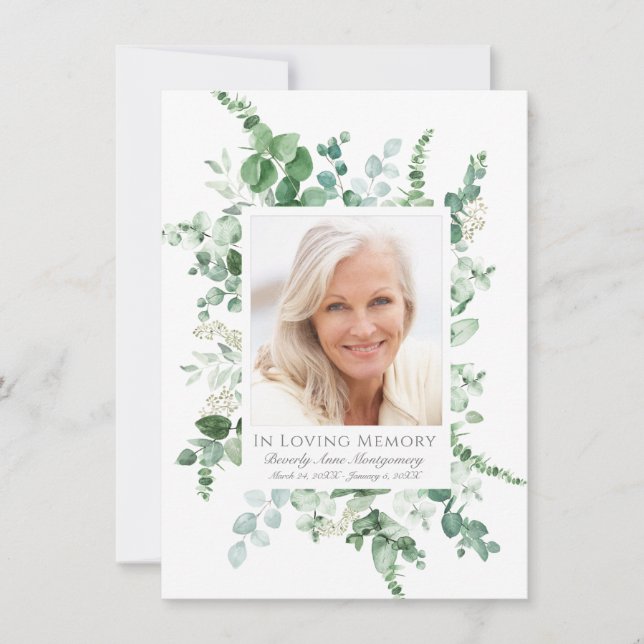 Tarjeta De Agradecimiento Simpatía Eucalyptus Greenery Silver Photo Memorial (Anverso)
