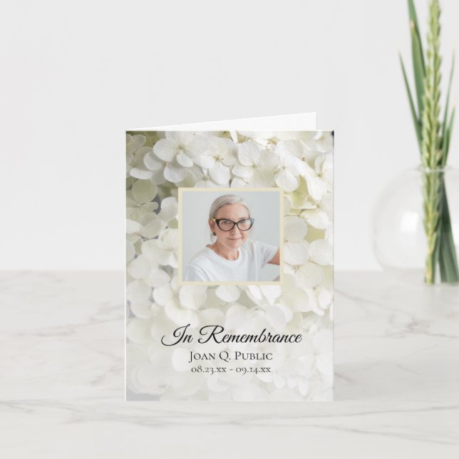 Tarjeta De Agradecimiento Simpatía fúnebre floral de Hydrangea blanca (Anverso)
