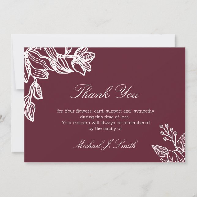 Tarjeta De Agradecimiento Simpatía fúnebre moderna con el funeral floral de  (Anverso)