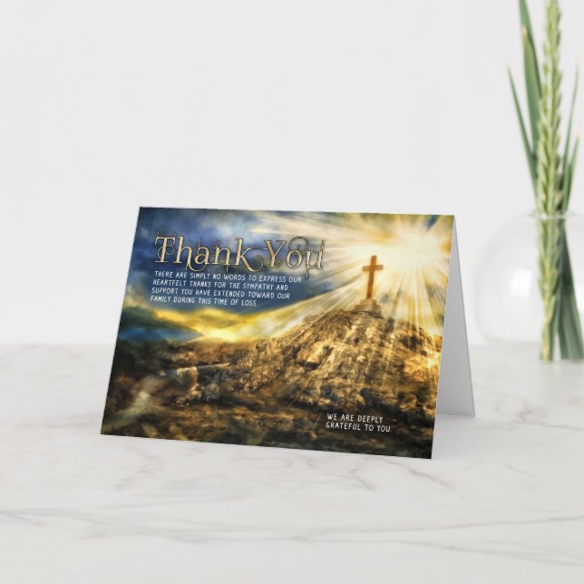 Tarjeta De Agradecimiento Simpatía funeraria Cruz de oro espiritual (Anverso)