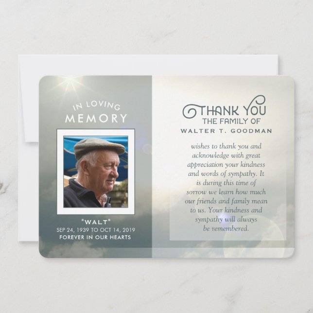 Tarjeta De Agradecimiento Simpatía gracias Nubes Tranquilas Azul y Blanco (Anverso)