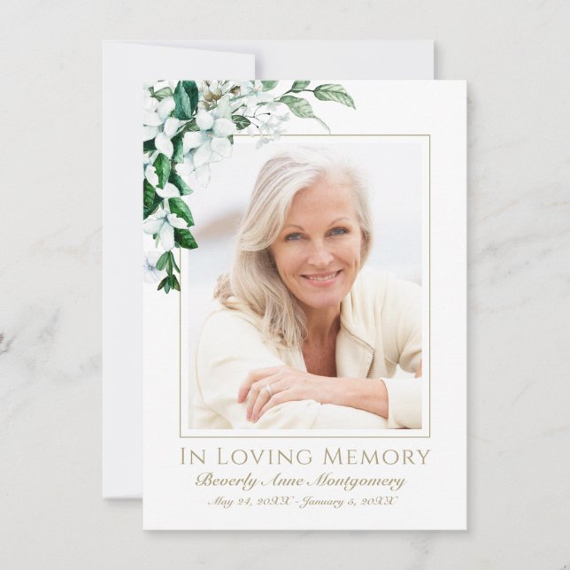 Tarjeta De Agradecimiento Simpatía Magnolia blanca Fotación floral Funeral (Anverso)