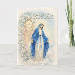 Tarjeta De Agradecimiento Simpatía Mariana Católica Tradicional Floral Oro
