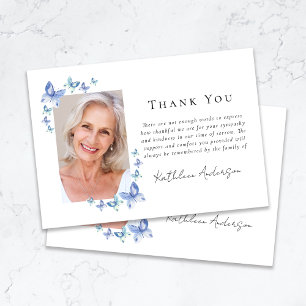 Tarjeta De Agradecimiento Simpatía Mariposas azules Foto Funeral