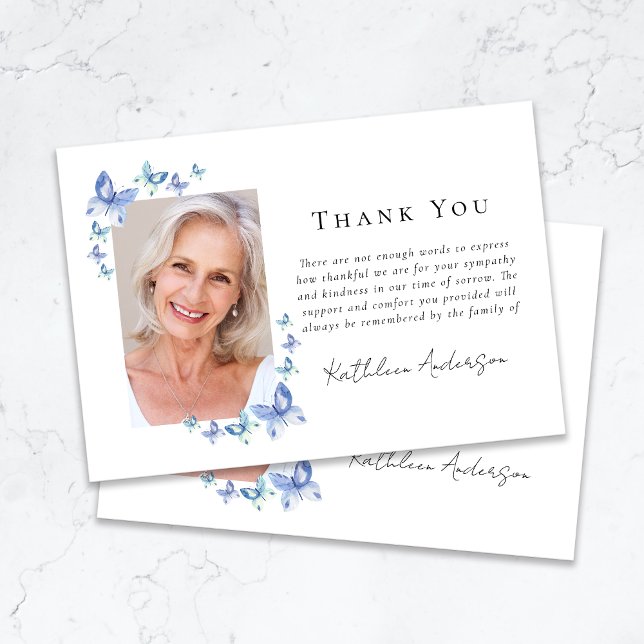 Tarjeta De Agradecimiento Simpatía Mariposas azules Foto Funeral (Subido por el creador)