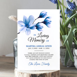 Tarjeta De Agradecimiento Simpatía Memoria Flor Magnolia Azul GRACIAS
