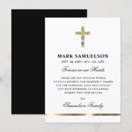 Tarjeta De Agradecimiento Simpatía Memorial Cruz religiosa Oro Blanco